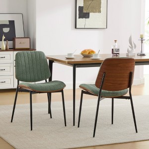 Gulches Olive Green Linen Dining Chairs Set of 2, Mid-Century Modern Retro Chairs with Walnut Bentwood Back, Upholstered Seat & Metal Legs - 1 of 4