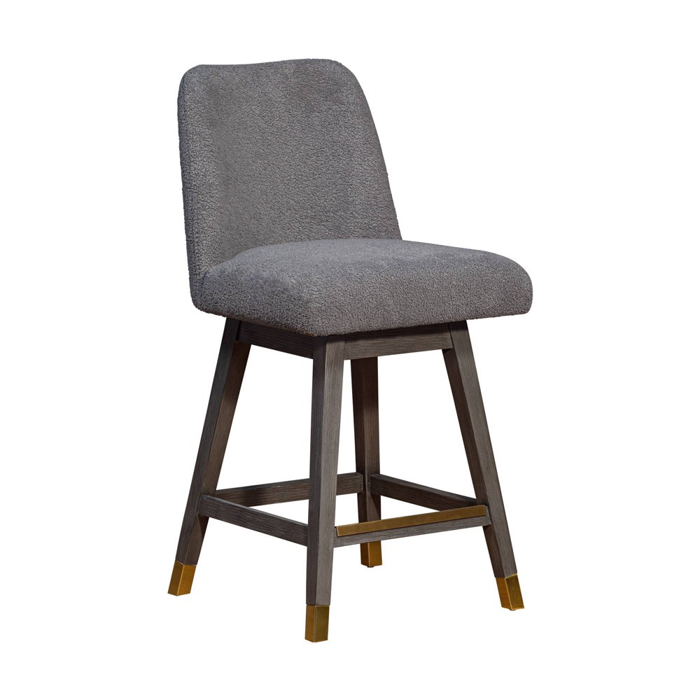 Photos - Chair Armen Living Amalie Wood Finish with Boucle Fabric Swivel Counter Height Barstool Gray Oak