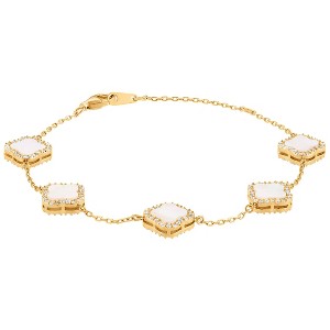 Designs By Gioelli 14K Gold Over Sterling Silver Mother Of Pearl, Cubic Zirconia Clovers Bracelet - 1 of 2