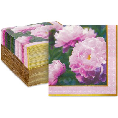 Sparkle and Bash 150 Pack Pink Peony Napkins for Flower Party (6.5 x 6.5 In)