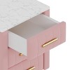 INFURNIC Nightstands Upholstered Wooden Nightstand with 3 Drawers Metal Legs Handles and Marbling Worktop for Bedroom, Pink, 16.3"*16.3"*21.8" - 3 of 4
