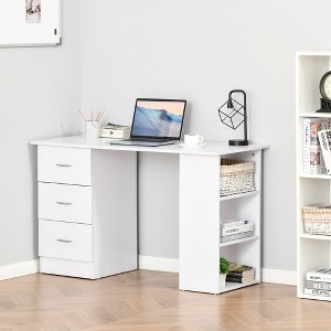 Vynxaria 47" Modern Home Office Desk with 3 Drawers Storage Shelf Bookcase Combo White Compact Design for Small Spaces Bedroom - 1 of 4