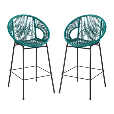 DSVIMOY Counter and Bar Stool Ferrara Outdoor Barstool Set with Faux Wicker Seat for Patio, Green, 36"*23.5"*21.5"