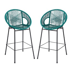 DSVIMOY Counter and Bar Stool Ferrara Outdoor Barstool Set with Faux Wicker Seat for Patio, Green, 36"*23.5"*21.5" - 1 of 4