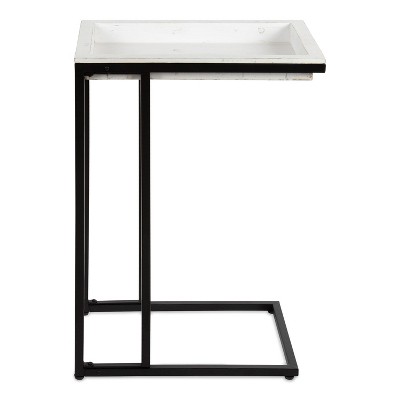 Lockridge Modern Industrial White Wood and Metal C-Table with Storage