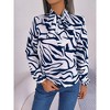 Women's Color Block Striped Blouse Tie Neck Long Sleeve Top - 2 of 4