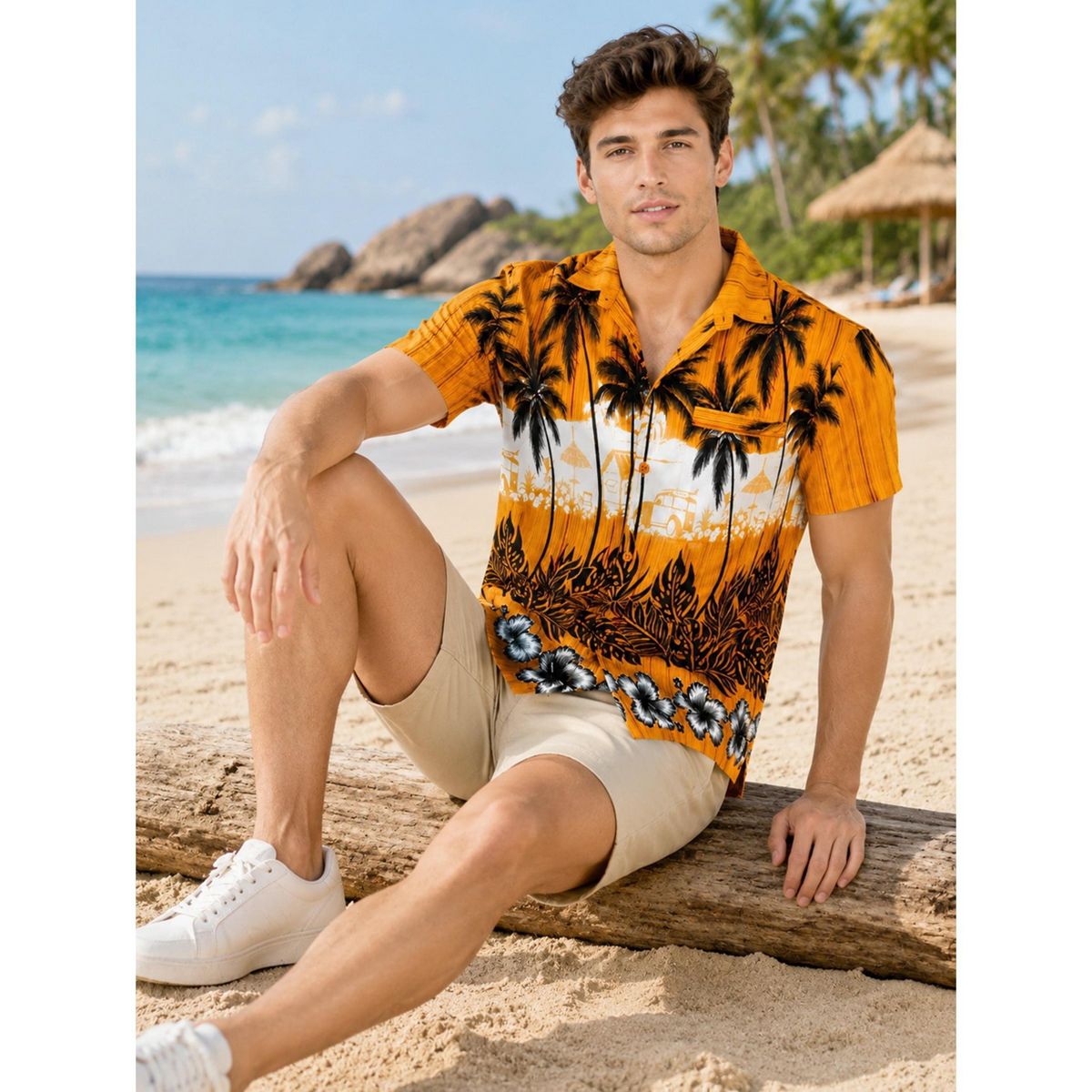 LA LEELA Mens Hawaiian Short Sleeve Button Down Shirt Men's Summer Shirts Casual Beach Vacation Hawaii Island Shirts for Men Funny XXL Gold, Tree - thumbnail 3
