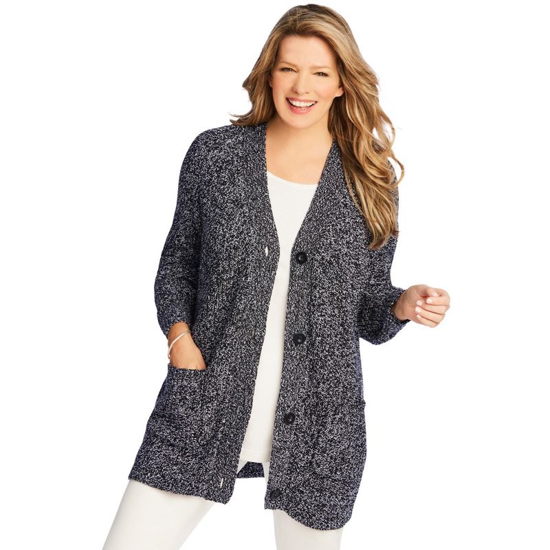 Woman Within Women's Plus Size Long-Sleeve Shaker Cardigan Sweater, 1 of 2