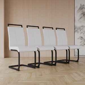 LOVMOR Modern Dining Chairs Set, PU Faux Leather High Back Upholstered Chair, with C-Shaped Tube Plating Silver Metal Legs, for Dining Room - 1 of 4