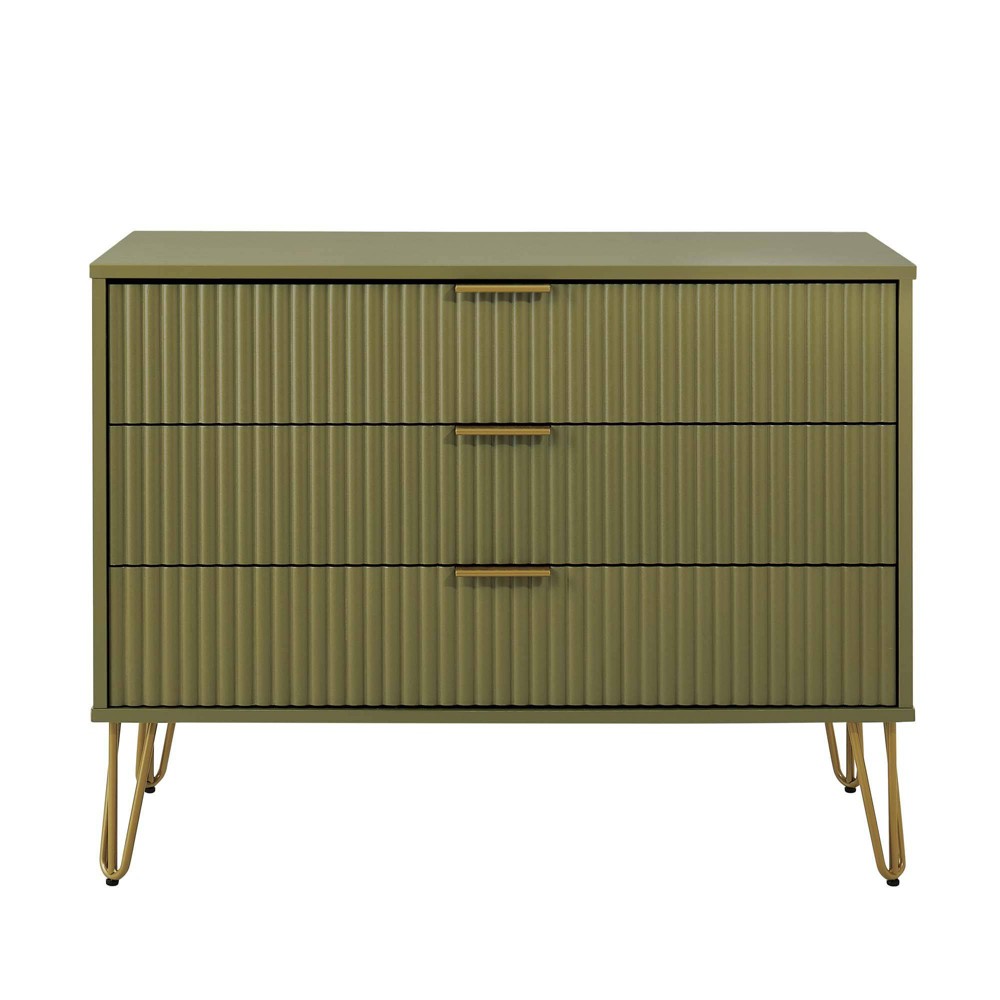 Photos - Dresser / Chests of Drawers Manhattan Comfort Dumbo 3 Drawer Dresser Olive Green: Modern Style, Metal