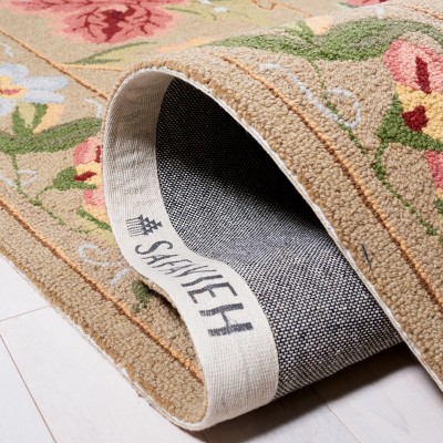Beige Floral Hand-Knotted Wool Square Area Rug