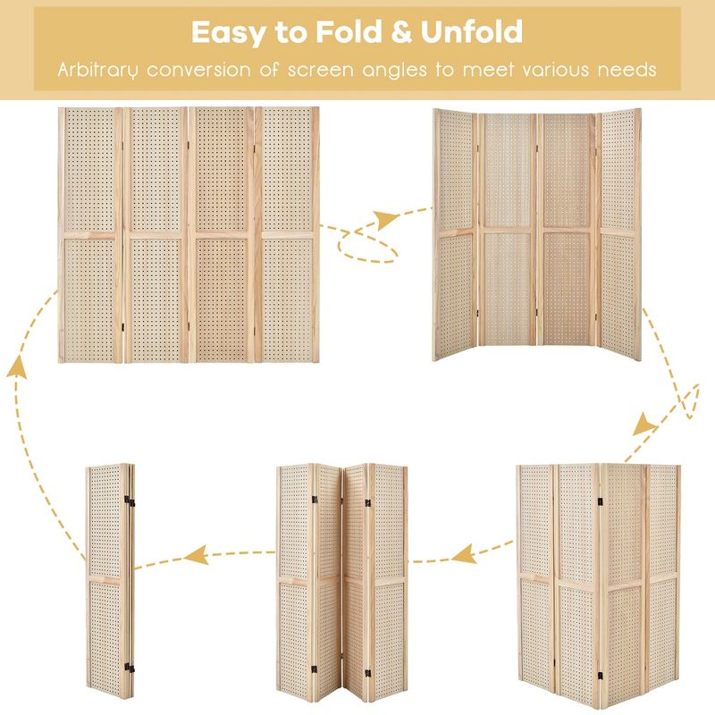 Costway 4-Panel Pegboard Display 5' Tall Folding Privacy Screen Craft Display, 5 of 11