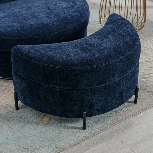 Hrinhom 32.7" W Half Moon Storage Ottoman,Modern Chenille Footstool with Metal Legs - 1 of 4