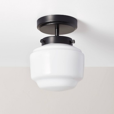 Milk Glass Semi-Flush Mount Ceiling Light Black Finish - Hearth & Hand™ with Magnolia: ETL Listed, Iron Body, 60W