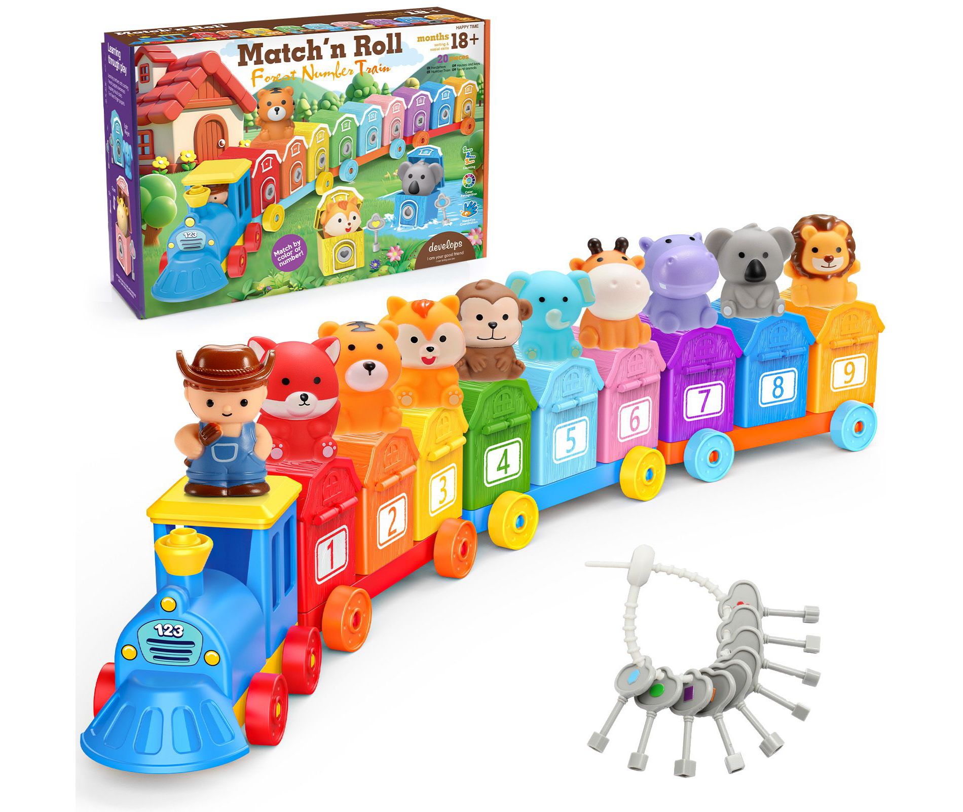 FUNFORFUN Animal Train Matching Toys for Toddlers Age 1-3, Montessori Learning Toys,Counting Sort Matching Game for 1 2 3 Year Old Boys Girls Gifts