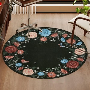 Modern Washable Area Rug, Soft Floral Floor Cover with Non Slip Backing, Low Pile Stain Resistant Floor Carpet for Living Room - 1 of 4