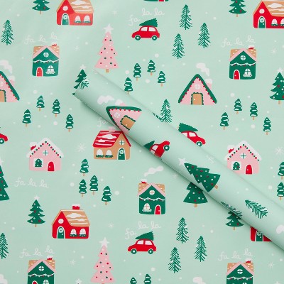 96"x30" Christmas Print Gift Wrapping Paper Green - Spritz™