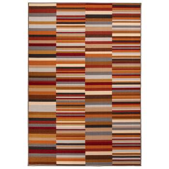 Modern Striped Block Non-Slip Washable Indoor/ Outdoor Area Rug by Blue Nile Mills