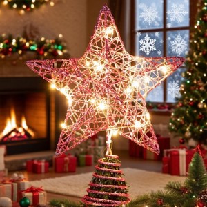Joyfy Christmas Tree Topper, 8 inch Glitter Pink/Gold Star Christmas Tree Topper Decorations Indoor for Home Holiday Xmas Party - 1 of 4