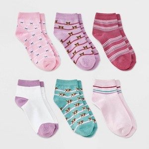 Girls' 6pk Critter Friend Ankle Socks - Cat & Jack™ - 1 of 3