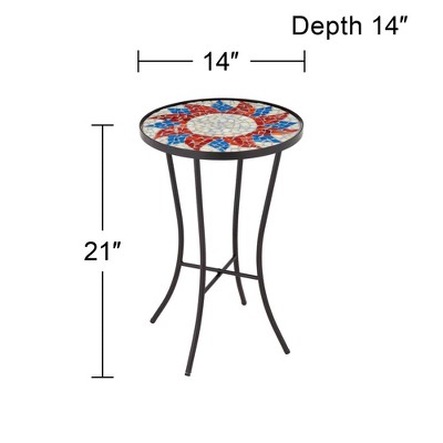 Sunburst Mosaic Red Top 21" Outdoor Accent Side Table Set with Black Iron Frame