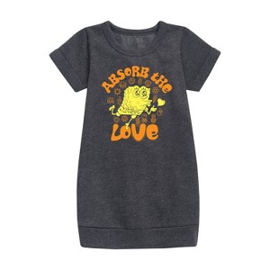 - SpongeBob SquarePants - Absorb The Love Graphic Short Sleeve Fleece Dress - 1 of 4
