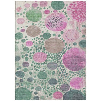 Green Pink And Mauve Geometric Washable Indoor Outdoor Area Rug