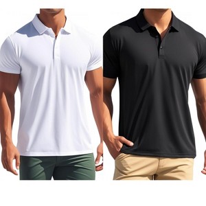 INSPIRE CHIC Men's Short Sleeve Lightweight Regular Fit Casual Business Solid Polo Shirts 2 Packs - 1 of 4