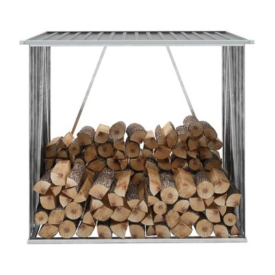 VidaXL Garden Log Storage Shed Galvanized Steel 64.2"x32.7"x60.6" Gray