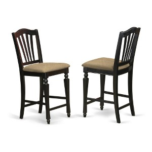 East West Furniture,Chelsea Stools with upholstered seat, 24" seat height in Black Finish, Set of 2 - 1 of 2