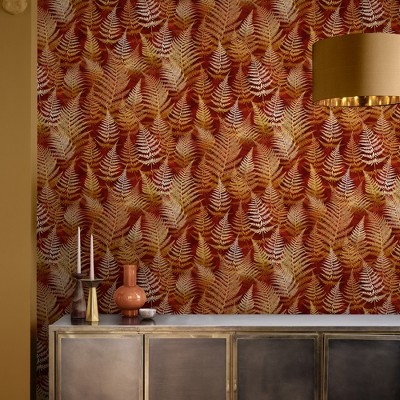 Rust and Gold Fern Pattern Removable Wallpaper Roll