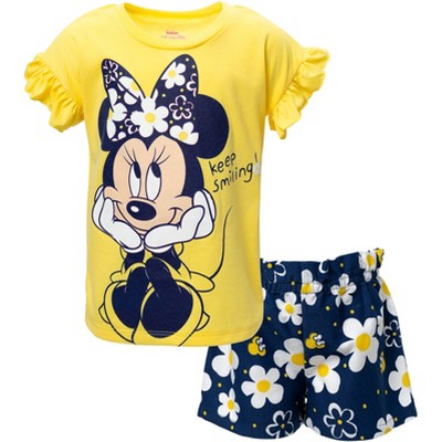 Disney Minnie Mouse Little Girls Tank Top French Terry Shorts And Scrunchie  3 Piece Outfit Set Yellow Daisies 7-8 : Target