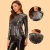 INSPIRE CHIC Women's Metallic Round Neck Long Sleeve Sparkly Disco Party Shiny Top - 2 of 4