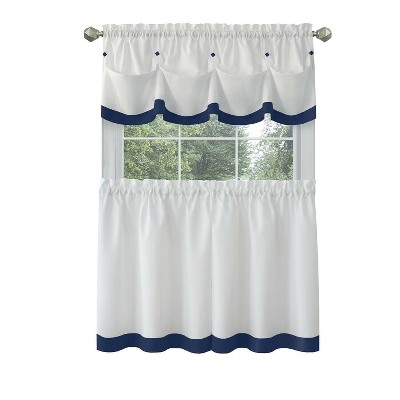 Kate Aurora Country Living Farmhouse 3 Pc Solid Cafe Kitchen Curtain Tier & Tucked Valance Set