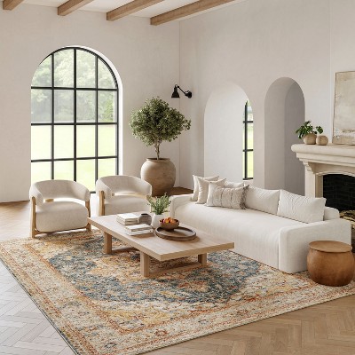 Ivory Blue Petra Vintage-Inspired Rectangular Area Rug, 9'3" x 12'7"