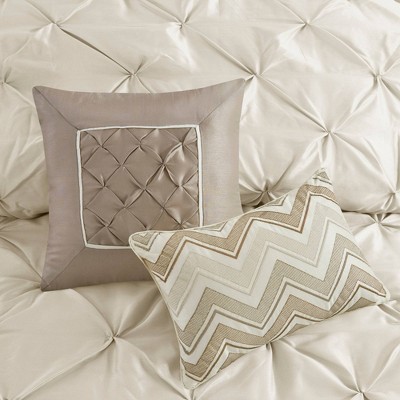 Ivory Full 7-Piece Tufted Comforter Set with Stripes