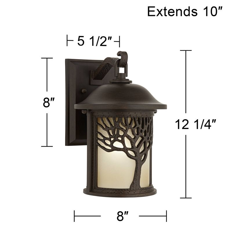 John Timberland Mission Outdoor Wall Light Fixture Bronze Tree Motif 12 1/4" Amber Glass Lantern for Exterior House Porch Patio, 4 of 10