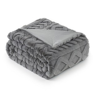 Cozy Bliss Jacquard Faux Fur Throw Blanket Soft Cable Bed Blanket - 1 of 4