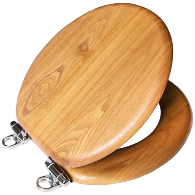 Dalton Round Honey Oak Wood Toilet Seat with Zinc Hinges