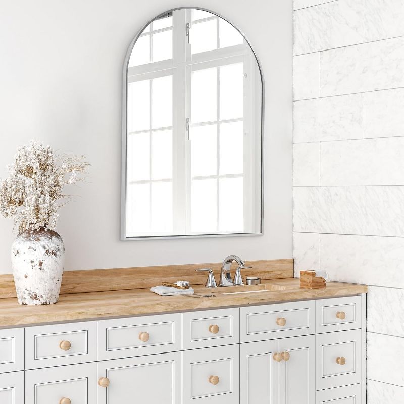 Serio 36"x 24" Arch Top Aluminum Alloy Framed Rectangular Bathroom Mirrors - The Pop Home, 4 of 10