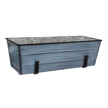ACHLA Designs 24" Rectangular Galvanized Steel Planter Box, Nantucket Blue with Black Wrought Iron Brackets, Weather-Resistant, Rust-Resistant