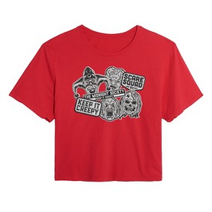 Women's - Are You Afraid of the Dark - Monster Patches Cropped Graphic T-Shirt - 1 of 4