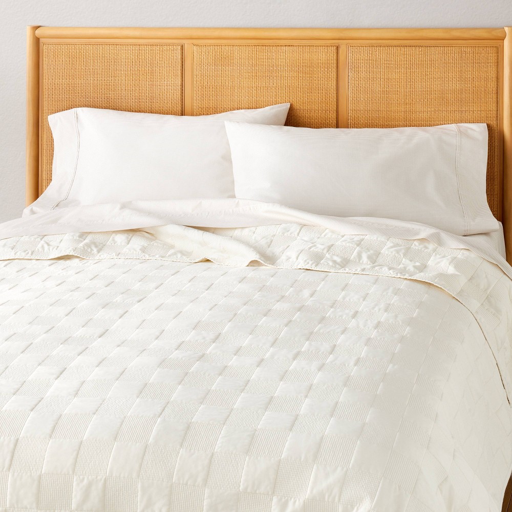 Photos - Bed Linen King Checkerboard Stitch Quilt Cream - Hearth & Hand™ with Magnolia