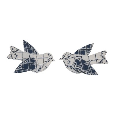 Set of 2 Brushed White Bird Cottage Tin Tile Metal Wall Décor - Foreside Home & Garden