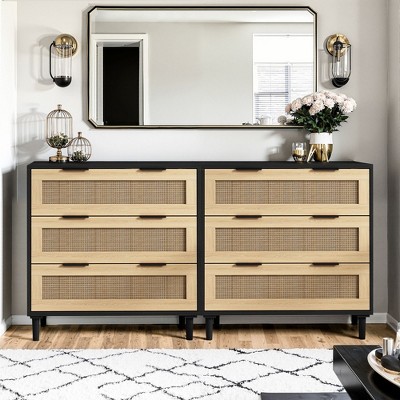 3-Drawers Rattan Storage Cabinet Rattan Drawer, CENGHU Nightstand, Coffee Bar Cabinet, for Bedroom, Living Room, Dining Room, Hallways