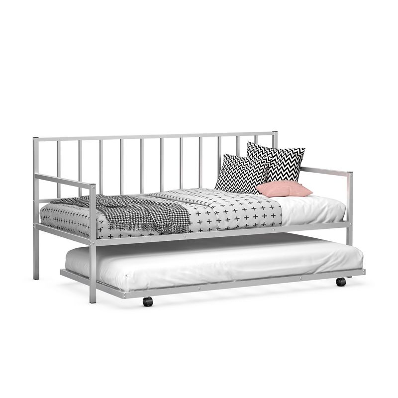 Costway Twin Metal Daybed with Roll Out Trundle Heavy Duty Frame Sofa Bed Set, 2 of 9