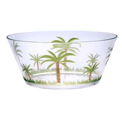 HomeRoots 10" Clear and Green Palm Tree Acrylic Round Salad Bowl