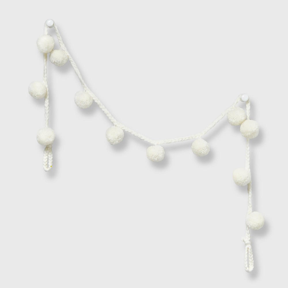 6ft Pom Pom Christmas Garland with Braided Rope Ivory - Wondershop