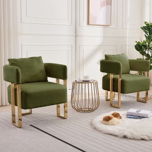 Set of 2 Modern Teddy Fleece Accent Chairs sofas with Gold Metal Legs, Upholstered Decorative Side Chairs for Living Room - 1 of 4