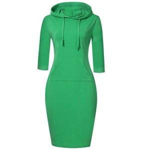 3/4 Sleeve Dresses for Women Pocket Knee Length Sweatshirt Pullover Hoodie Dress - 1 of 4